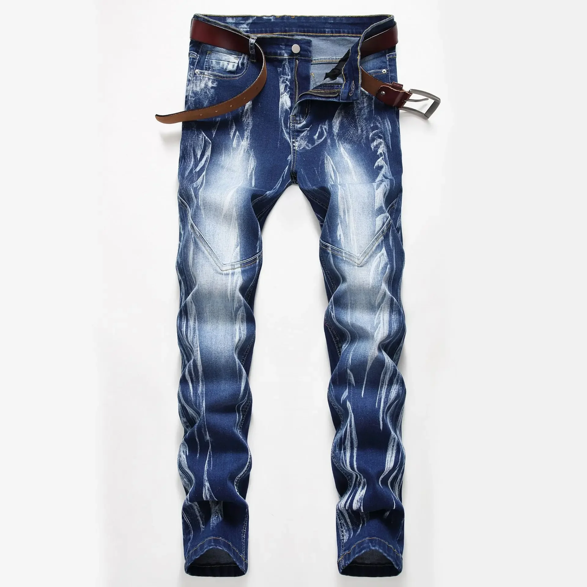 Streetwear Brand Jeans - Fashion Print Men's Elasticity Slim Skinny