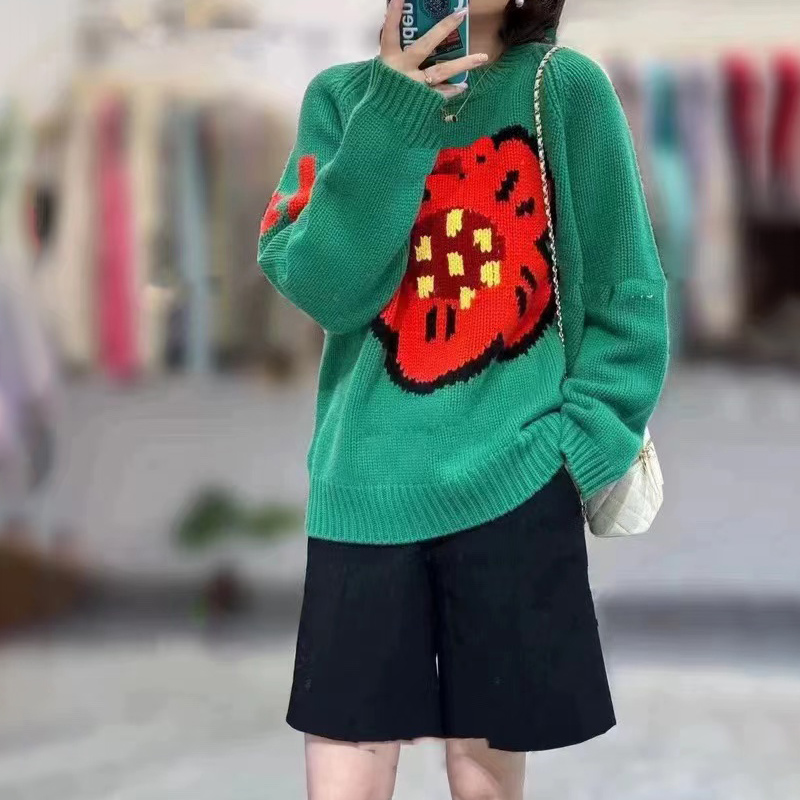 Streetwear Brand With Flowers - Ladies 100% pure cashmere sweater flower